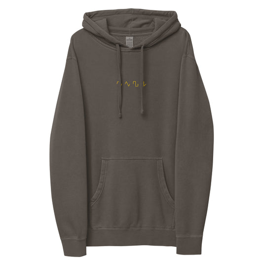 Dezolent Basic Shapes Black Pigment Dyed Hoodie Front Mockup: Sine wave, Triange Wave, Square Wave, Sawtooth Wave