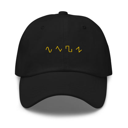 Dezolent Basic Shapes Black Dad Hat Front View: Sine Wave, Triangle Wave, Square Wave, Sawtooth Wave